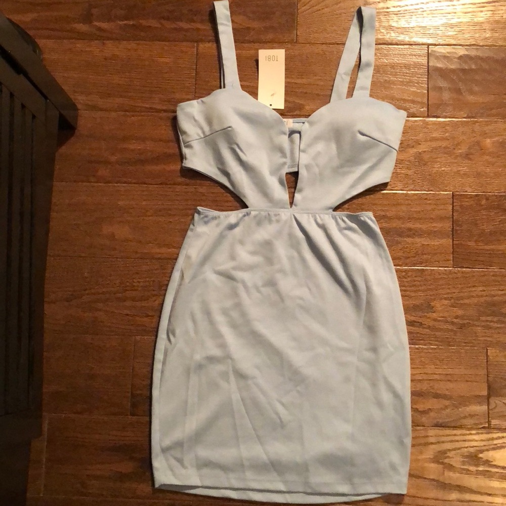 Tobi keyhole open-back dress, light blue. New.